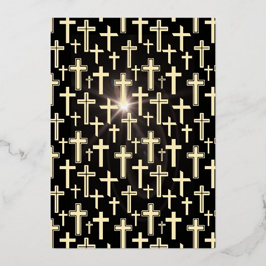 Schwarz und Gold Jesus kreuzen alle religiösen Ere Folieneinladung (Rückseite)