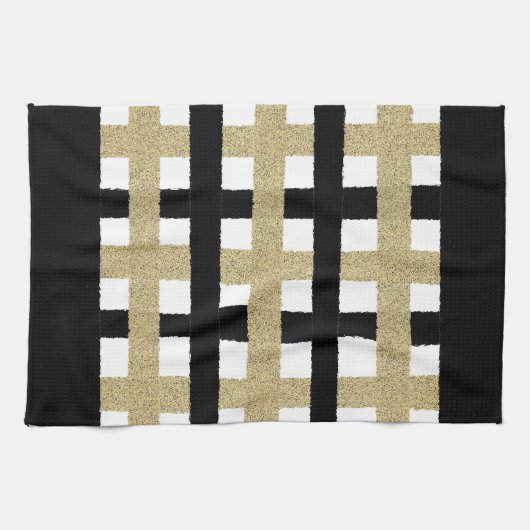 Schwarz und Gold Kariert Geschirrtuch (Horizontal)