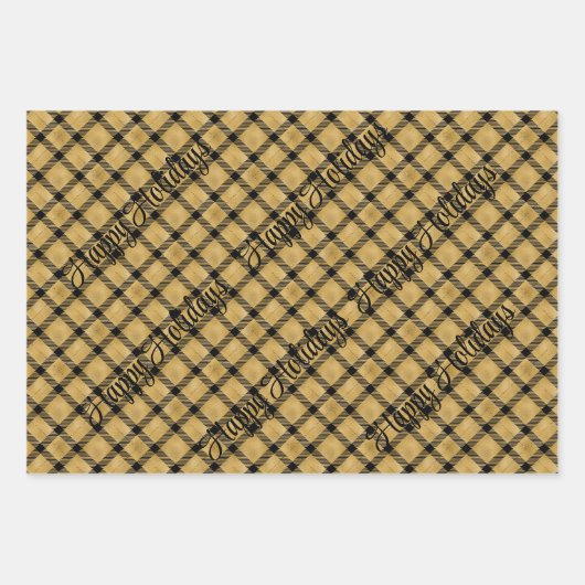 Schwarz und Gold Kariert mit Weihnachtstext Geschenkpapier Set (Vorderseite)