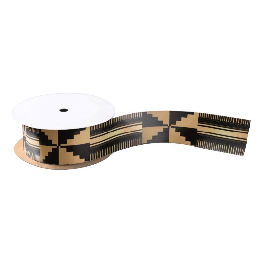 Schwarz und Gold Kente Print Satinband (Spule)