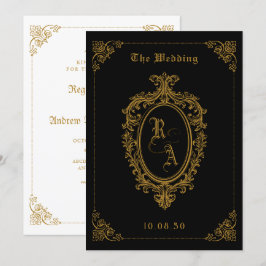 Schwarz und Gold Klassische gotische Hochzeit Einladung