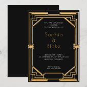 Schwarz und Gold Kunst-Déco-Hochzeit Einladung (Vorne/Hinten)