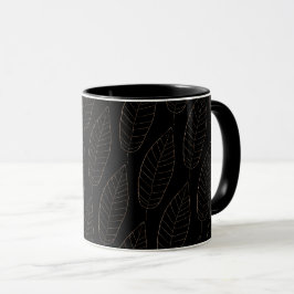 Schwarz und Gold Leaf Line Art Muster Kaffee Tasse