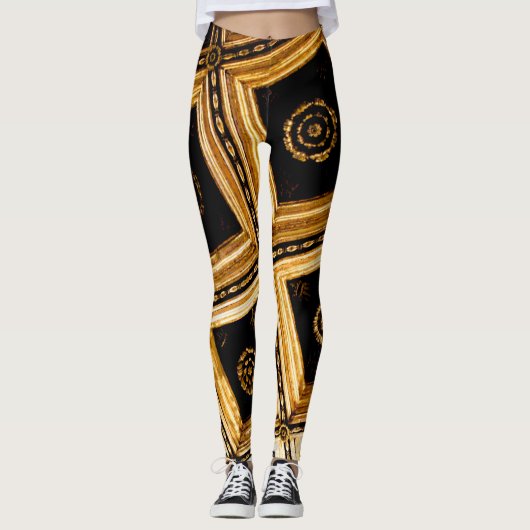Schwarz und Gold Leggings (Vorderseite)