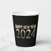 Schwarz und Gold Look Chic Happy New Year 2024 Pappbecher (Rückseite)