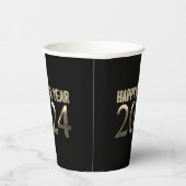 Schwarz und Gold Look Chic Happy New Year 2024 Pappbecher (Rechts)