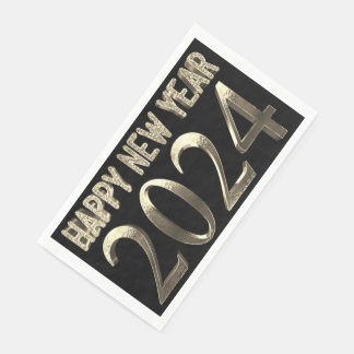 Schwarz und Gold Look Chic Happy New Year 2024 Serviette