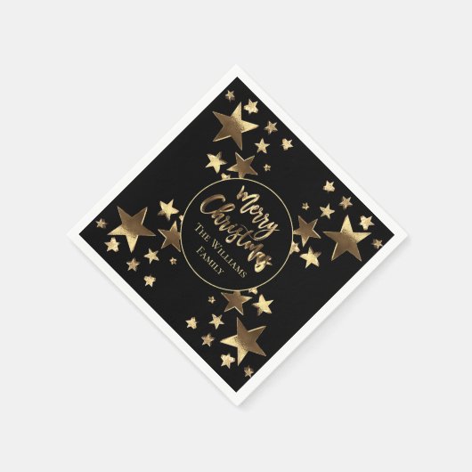 Schwarz und Gold Look Star Muster Elegante Weihnac Serviette (Ecke)