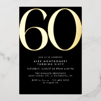 Schwarz und Gold | Luxe Frauen oder Mens 60. Gebur Folieneinladung
