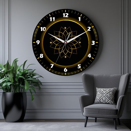 Schwarz und Gold Mandala Wall Uhr - Elegante Uhr