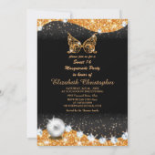 Schwarz und Gold Maskerade süß 16 mit Perlinvi Einladung (Rückseite)