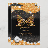 Schwarz und Gold Maskerade süß 16 mit Perlinvi Einladung (Vorne/Hinten)