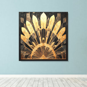 Schwarz und Gold mehrtöniges Art Deco Zuhause oder Leinwanddruck