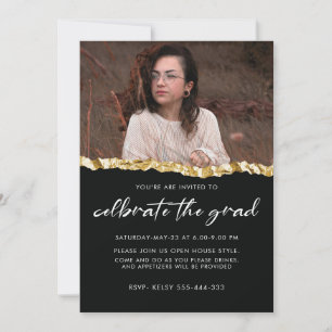 Schwarz und Gold Minimalistisches Senior-One-Foto Einladung