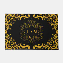 Schwarz und Gold mit dekorativen Elementen Fußmatte