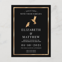 Schwarz und Gold mit Humming Birds Wedding Einladungspostkarte