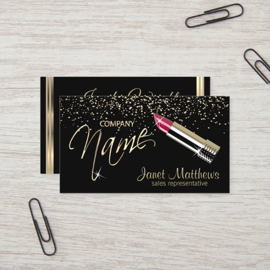 Schwarz und Gold mit Lipstick Visitenkarte (Vorderseite/Rückseite Beispiel)