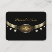 Schwarz und Gold mit Monogram Diamonds auffangen Visitenkarte (Vorderseite)