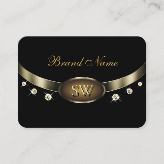 Schwarz und Gold mit Monogram Diamonds auffangen Visitenkarte (Vorderseite)