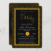 Schwarz und Gold mit Monogramm Einladung (Vorne/Hinten)