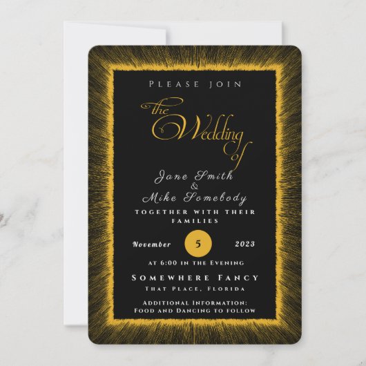 Schwarz und Gold mit Monogramm Einladung (Vorderseite)