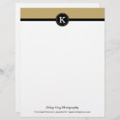 Schwarz und Gold - Modern angepasste Monogramme Briefbogen (Vorne/Hinten)