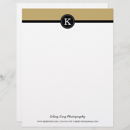 Schwarz und Gold - Modern angepasste Monogramme Briefbogen (Vorne/Hinten)