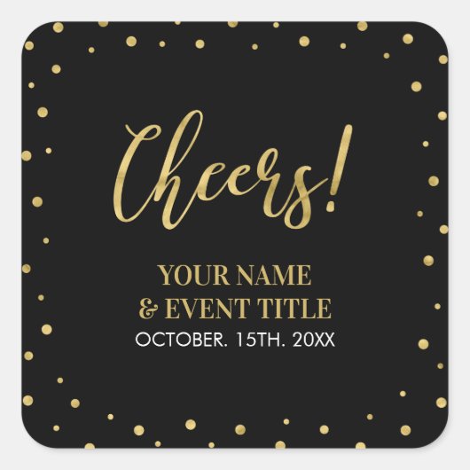 Schwarz und Gold | Modern Cheers Adult Birthday Ge Quadratischer Aufkleber (Vorderseite)