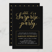 Schwarz und Gold | Modern Surprise Retirement Part Einladung (Vorne/Hinten)