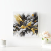 Schwarz und Gold - Moderne Abstrakte KI-Mauer-Uhr Quadratische Wanduhr (Zuhause)