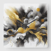 Schwarz und Gold - Moderne Abstrakte KI-Mauer-Uhr Quadratische Wanduhr (Vorderseite)