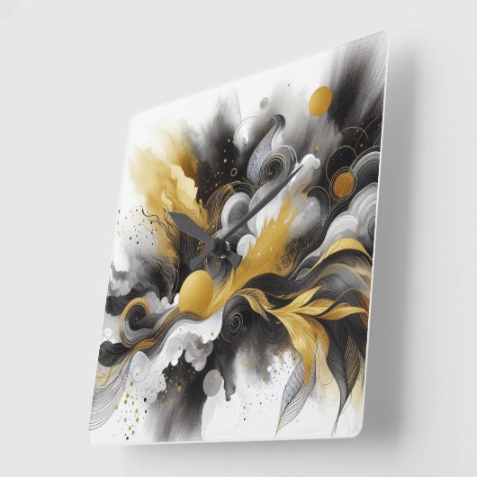 Schwarz und Gold - Moderne Abstrakte KI-Mauer-Uhr Quadratische Wanduhr (Winkel)