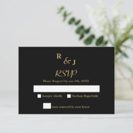 Schwarz und Gold Moderne Elegance Hochzeit RSVP Karte