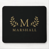 Schwarz und Gold Moderne elegante Floral Monogram  Mousepad (Vorne)