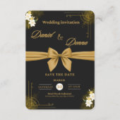 Schwarz und Gold Moderne elegante Hochzeitsfeier Begleitkarte (Vorderseite)