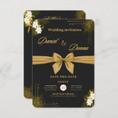 Schwarz und Gold Moderne elegante Hochzeitsfeier Begleitkarte (Vorne/Hinten)
