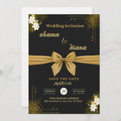 Schwarz und Gold Moderne elegante Hochzeitsfeier Einladung (Vorne/Hinten)