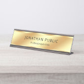 Schwarz und Gold Moderne elegante Vorlage Luxus Schreibtischnamensplakette (Vorderseite )