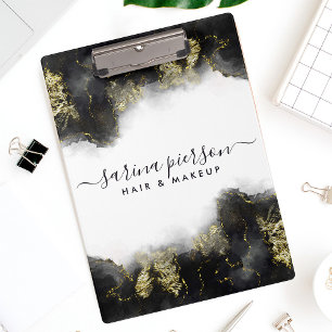 Schwarz und Gold Moderne Kunst Flüssige Wasserfarb Klemmbrett