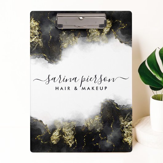 Schwarz und Gold Moderne Kunst Flüssige Wasserfarb Klemmbrett