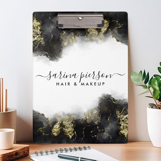 Schwarz und Gold Moderne Kunst Flüssige Wasserfarb Klemmbrett