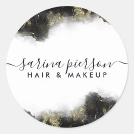 Schwarz und Gold Moderne Kunst Flüssige Wasserfarb Runder Aufkleber