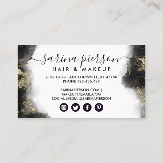 Schwarz und Gold Moderne Kunst Flüssige Wasserfarb Terminkarte (Rückseite)