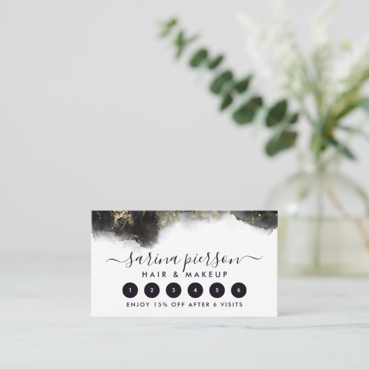 Schwarz und Gold Moderne Kunst Flüssige Wasserfarb Treuekarte (Stehend Vorderseite)