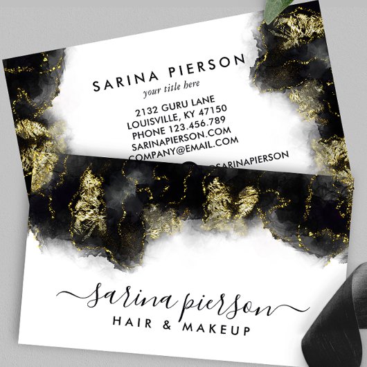 Schwarz und Gold Moderne Kunst Flüssige Wasserfarb Visitenkarte