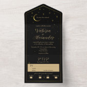 Schwarz und Gold Moderne Minimal Celestial All In One Einladung (Innen Boden)