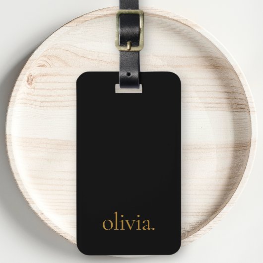 Schwarz und Gold Moderne Monogram Name Einfach Gepäckanhänger