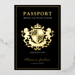 Schwarz und Gold - Moderne Passport-Hochzeitseinla Folieneinladung