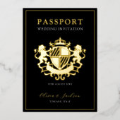 Schwarz und Gold - Moderne Passport-Hochzeitseinla Folieneinladung (Vorderseite)