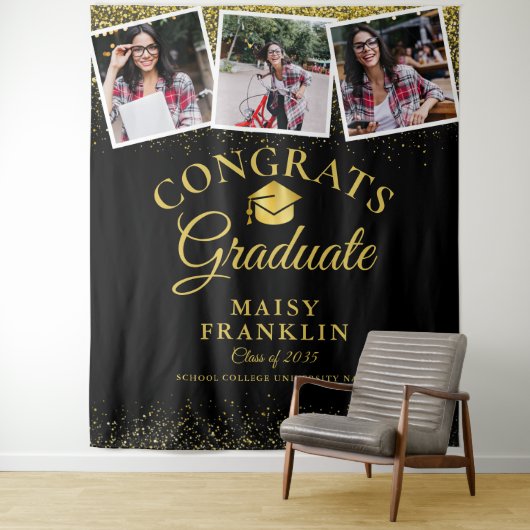 Schwarz und Gold Moderner Abschluss 3 Foto Hinterg Wandteppich (Beispiel)